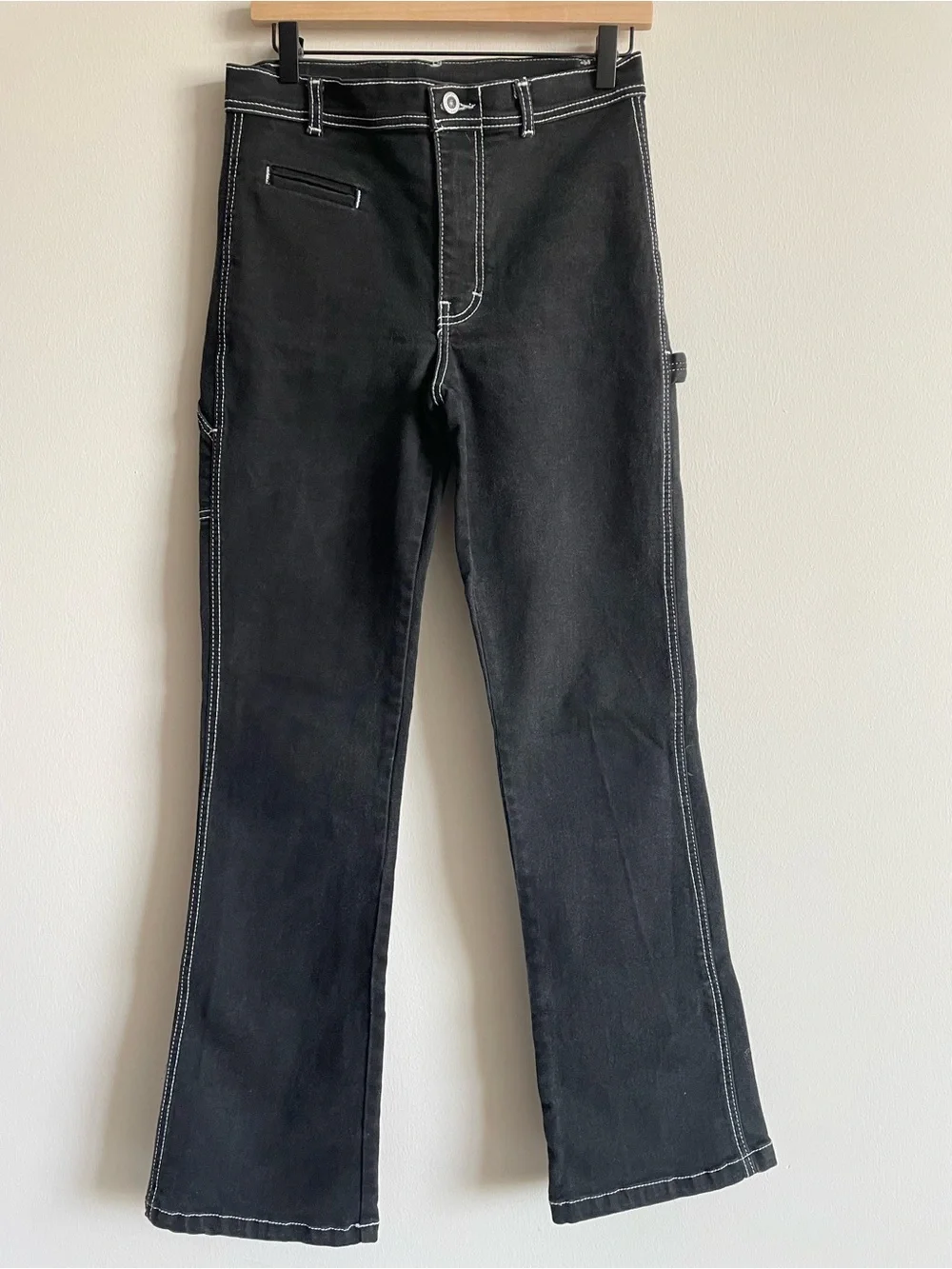 y2k skate soft grunge contrast stitch bootcut flare jeans carpenter workwear